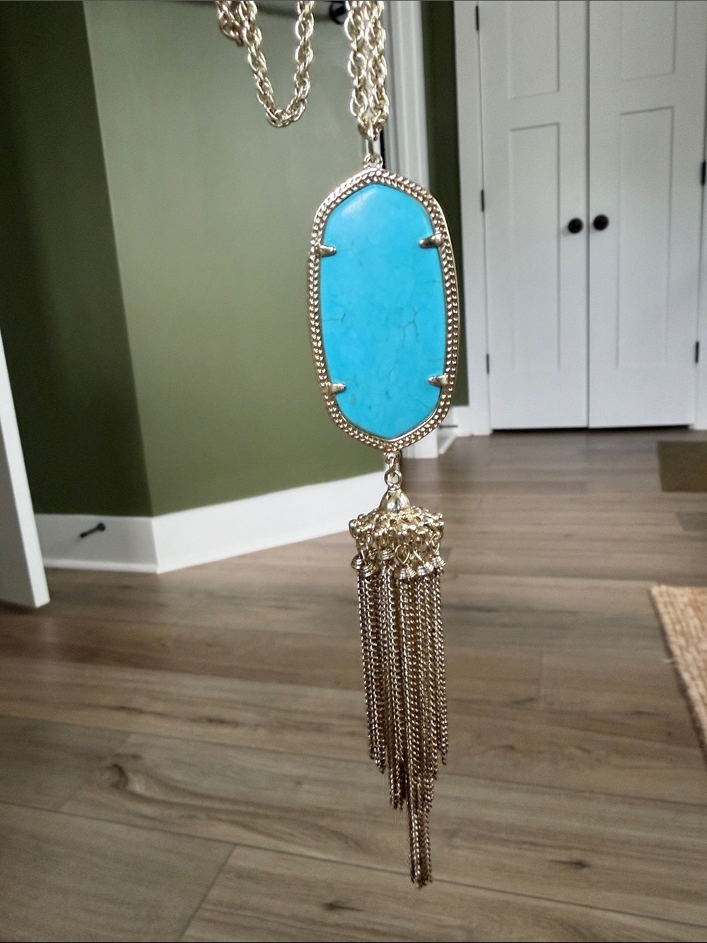 Kendra Scott Rayne Gold-Tone Necklace with Turquoise-Blue Stone and Tassel